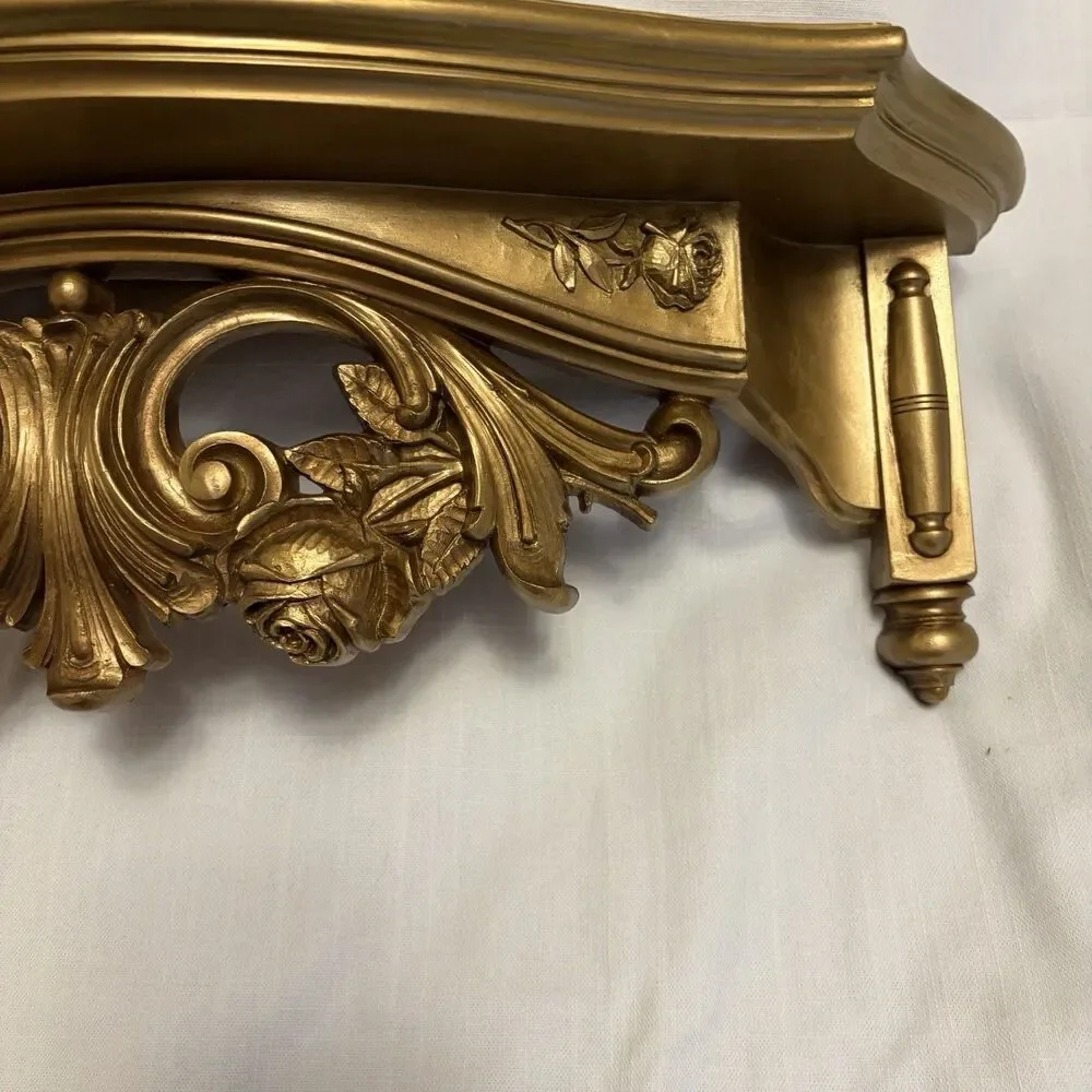 Dart Syroco Vintage Gold Toned Resin Roses Shelf Homco Decor Plastic